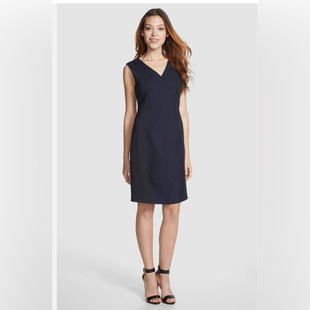 Elie Tahari‎ dress size 0 Arvis Navy Yard Textured Panel Sleeveless Dress 🖤
